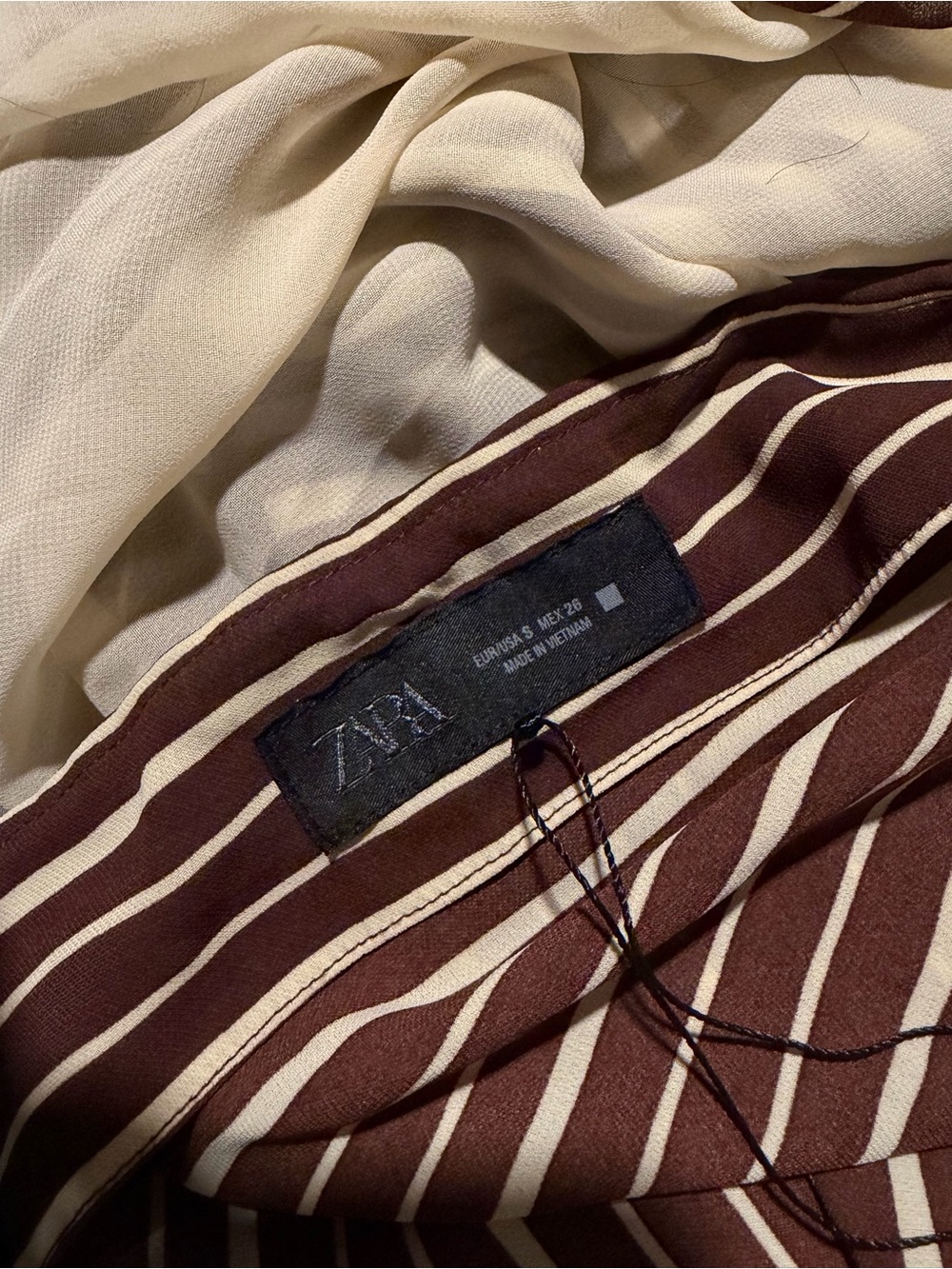 Zara Brown and Cream Striped Flowy Blouse (SIZE S) worn once